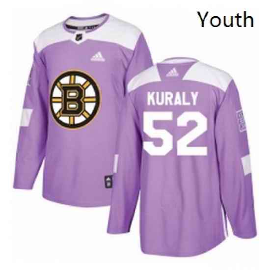 Youth Adidas Boston Bruins 52 Sean Kuraly Authentic Purple Fights Cancer Practice NHL Jersey